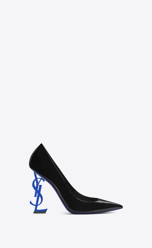 SAINT LAURENT YSL heels レディース オピウム パンプス(ブラック/パテントレザー / ブルーメタル/ヒール110mm) a_V4